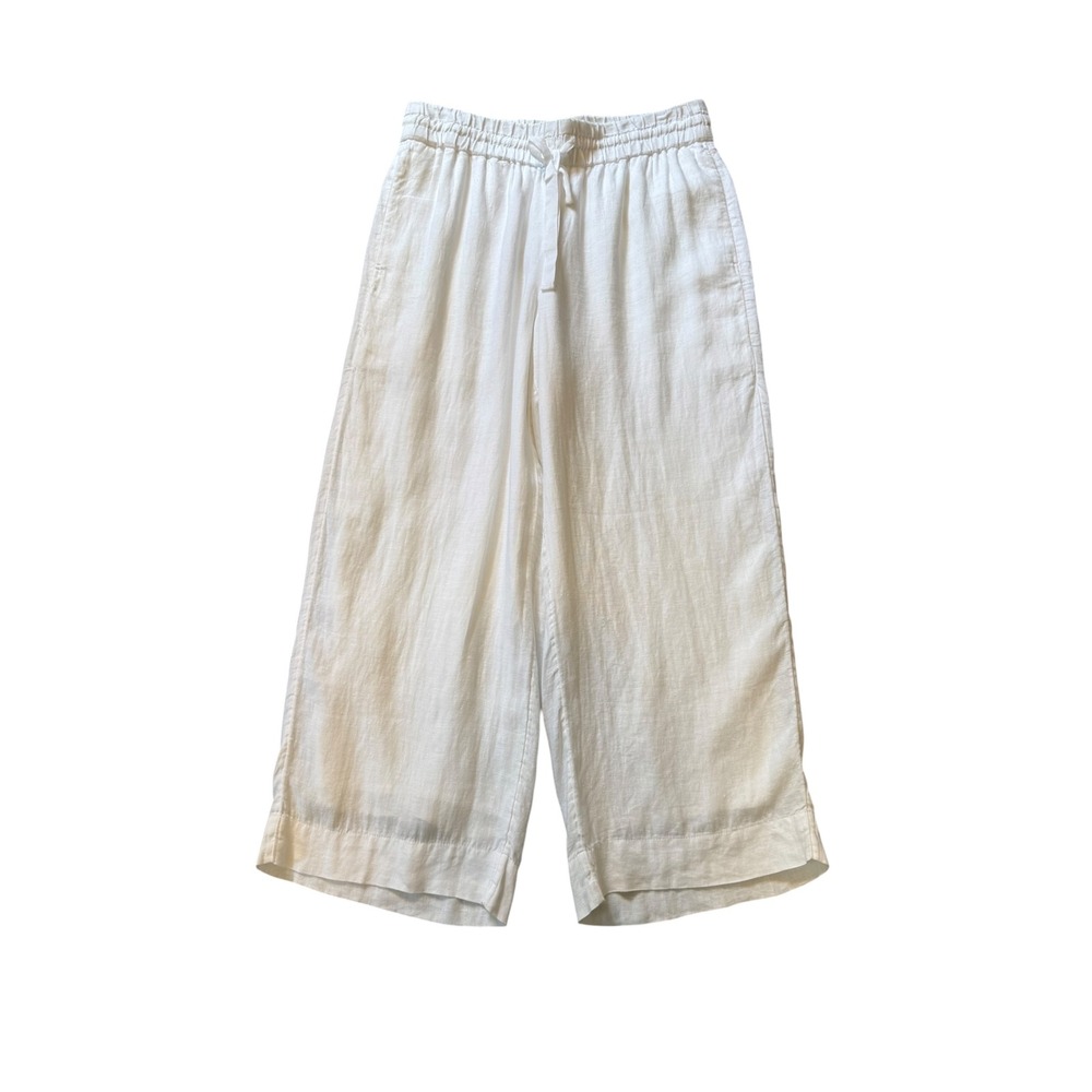 J.Crew Womens White 100% Linen Wide Leg Cropped Drawstring Pants BW527 Small NEW